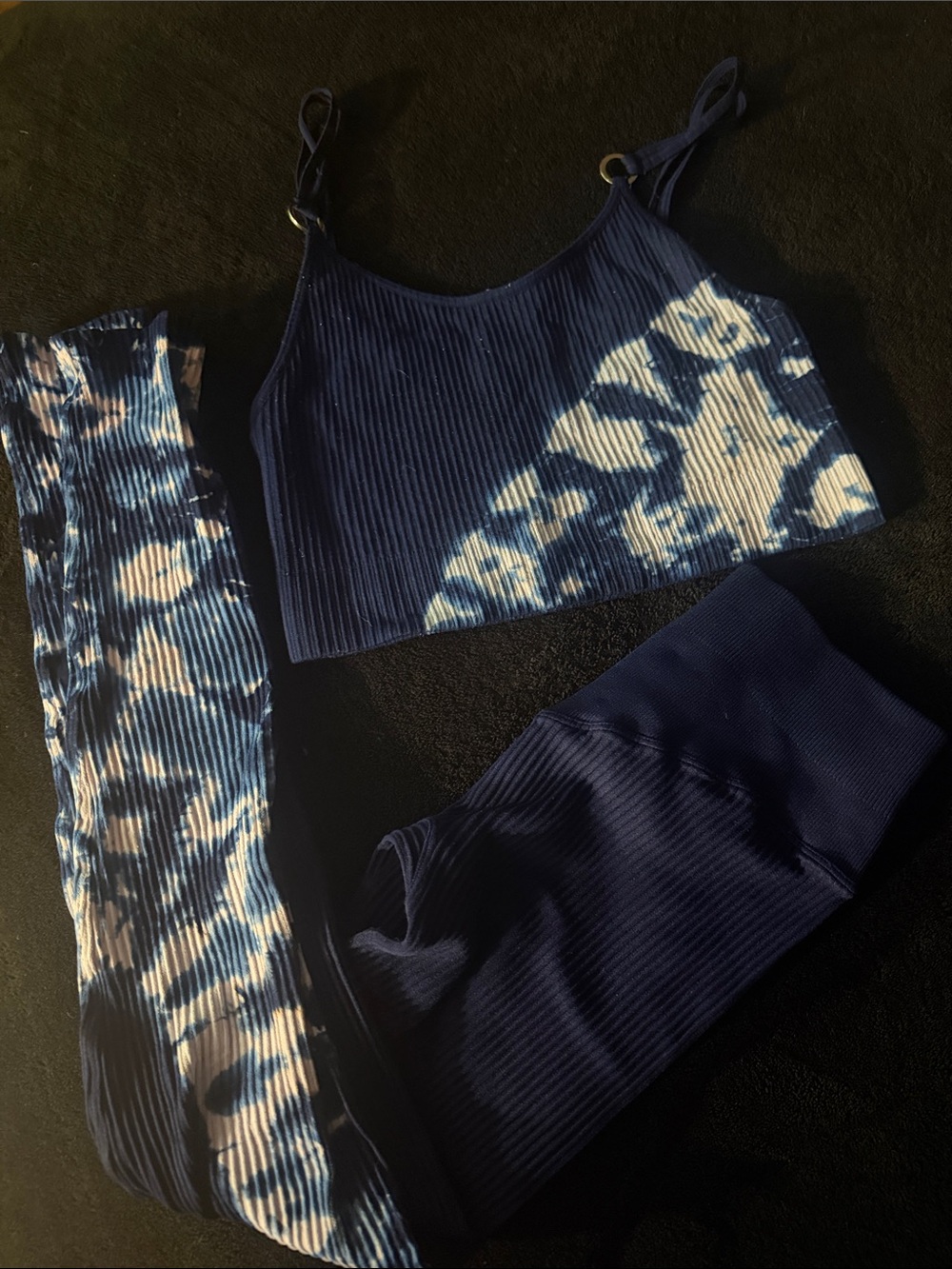 Bombshell Sportswear Navy Blue Ribbed Tie-Dye Sports Bra